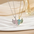 Best Friends heart pendant necklace set with angel wings and colorful rhinestones - Wings Heart