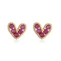 Exquisite 18K gold plated heart stud earrings featuring radiant ruby red cubic zirconia - Rose Red