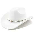 Detail of white suede cowboy hat with turquoise beads and star charm band - Pure White