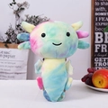 Plush axolotl toy with colorful tie-dye fur in pink, blue, yellow, and green tones - Tie-dye