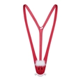 Detail of red Christmas reindeer mankini with white faux fur trim and holiday print - 3D Christmas Pouch