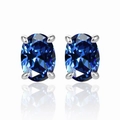 Elegant 925 sterling silver stud earrings with oval deep blue sapphire cubic zirconia stones - 925 Silver / Tanzanite Blue