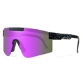 Sporty wraparound sunglasses with pink mirrored lenses and blue-pink paint splatter frame - Black Frame Red Blue Pink Splatter (C4)