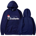 Felpa con cappuccio blu navy natalizia con stampa Merry Christmas, vista fronte retro - S / Blu navy