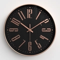 Modern 12-inch round wall clock with black dial and rose gold 3D numerals - Black Dial Rose Gold Digits