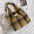 Sac fourre-tout rétro en laine à carreaux jaunes avec étiquette logo studio - Plaid Jaune