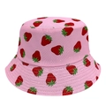 Pink strawberry print bucket hat in durable canvas fabric for outdoor sun protection - M (56-58cm) / Pink (11)