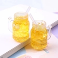 Miniature lemon tea bottle model for DIY dollhouse with realistic ice cubes and straw - Yellow Straw Cup