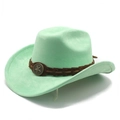 Detail of mint green suede cowboy hat with braided leather band and star emblem - M (56-59cm) / Fluorescent Green (Suede)