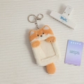 Cute plush Shiba Inu card holder with silver metal keychain and transparent display window - Yellow Fox