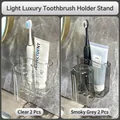 Wall-mounted toothbrush holder set with 4 cups in transparent and grey finishes - Family 4 Pieces Set - 2 Transparent + 2 Transparent Grey