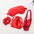 Silky red sleep set including satin eye mask, scrunchies, and travel pouch in luxury finish - 4pcs Set (Short Bag) / Red