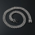Silberne Iced-Out-Cuban-Kette mit doppelreihigen Strasssteinen im Hip-Hop-Stil - 20 Zoll Halskette / Gunmetal