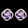 Orecchini a lobo a quadrifoglio in argento con pietre di cristallo viola sfaccettate - Zirconia Viola