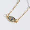 Minimalist gold necklace with Evil Eye pendant featuring blue crystals and white core - Gold Royal Blue Eye
