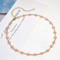 Pink and yellow daisy choker necklace with adjustable gold chain for women - Little Flower Necklace / Pink