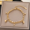 Double-layered 18k gold plated stainless steel Cuban and box chain bracelet - Gold Double Layer Cuban Brick Style (559)