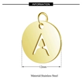 Pendentif doré rond 12mm en acier inoxydable avec lettre A évidée élégante - Or Lettre Creuse A (T514G-A)