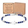 Bohemian 4mm natural blue stone beaded bracelet with silver cross charm and gift packaging - Cross Pendant Style / With Card / Lapis Lazuli
