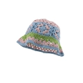 Handgefertigter Häkelhut in Patchwork-Design aus Rosa, Blau und Grün gestrickt - Rosa Eimerhut / M (56-58cm)