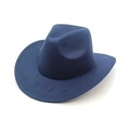 Classic dark blue wool felt cowboy hat with wide brim and crown dent on white background - M (56-58cm) / Navy Blue
