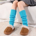 Knit leg warmers in bright blue styled with plush brown slippers for winter comfort - One Size / Lake Blue