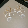 Boucles d'oreilles dorées à franges avec pendentifs ronds nacrés translucides pour femmes - 56# Tige en argent-Blanc-Rond