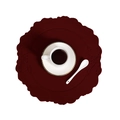 Faux leather deep red round floral placemat with embossed pattern and wavy edges - Vintage Round / Burgundy