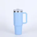 Light blue 40oz stainless steel vacuum insulated tumbler with ergonomic handle and straw - 40oz / Light Blue