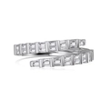 Modern double layer open ring in silver finish with two rows of rectangular crystals - US 6 / Double Layer Open Pave Style (DY121092-S-W-WH)