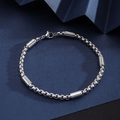 Detailed close-up of a silver stainless steel bead bracelet with a secure lobster clasp - Square Pearl Tube Bracelet [Width 3mm] / Length 21cm