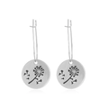 Boucles d'oreilles argentées avec motif pissenlit gravé sur plaques rondes - Style Rond Pissenlit Vintage (M-008)