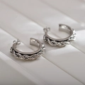 Polished silver stainless steel hoop earrings with twisted rope design for women - Twisted Style (CE070-2) / Silver