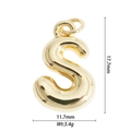 Detailed size view of puffy gold letter S pendant measuring 17.7mm by 11.7mm - Letter S Style (DZ-2825)