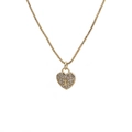 Golden box chain necklace with a diamond-encrusted 3D heart lock pendant on white background - 0272CX-Paved Heart Lock