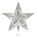 Primo piano di una stella argentata traforata per la cima dell'albero di Natale su sfondo bianco - 20cm / Argento