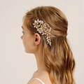 Elegant gold flower and leaf bridal hair comb set with pearls for vintage wedding styling - 4# Gold Hair Clip