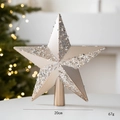 Sparkling 20cm gold star Christmas tree topper ornament with glitter finish - Champagne Tree Top Star / Champagne
