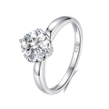 Eleganter S925 Sterlingsilberring mit 1ct rundem Moissanit in Sechs-Krallen-Fassung - US 5 / Moissanit (D Farbe)