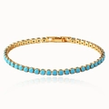 Elegante bracciale tennis dorato con zirconi verdi rotondi disposti in cerchio - Bracciale in Oro con Zircone Blu