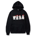 Schwarzer Weihnachts-Hoodie mit süßen Geistern, Weihnachtsmützen und bunten Lichtern - S / Schwarz