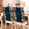Set of two dark blue Christmas chair covers featuring gold bells and holiday patterns - Navy Xmas Ball Bell Gold Word (YT01-25)