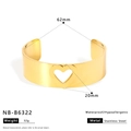 Polished gold stainless steel heart cuff bangle showing 62mm diameter and 20mm width details - Gold Heart Hollow Style (NB-B6322)
