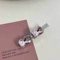 Macro shot of pink rhinestone hair clip with crystal bow and silver duckbill base - Silver/Pink Zirconia-Two Small Rectangles