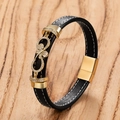 Pulsera de cuero para hombre con símbolo de infinito dorado y detalles de diamante - Dorado-A / 19cm