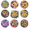 DIY diamond painting coaster set with 8 sunflower patterns and black metal storage holder - Sunflower Style