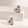 Polished silver heart stud earrings with minimalist textured metal and mirror finish - Wrinkled Heart / Steel