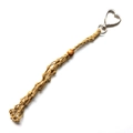 Handmade woven keychain with silver heart clasp, wooden bead, and macrame bohemian cord - Basic Woven Style / White & Brown
