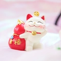 Statuetta gatto della fortuna bianco in resina con zucca rossa per ricchezza - 8044 Gatto zucca benedizione