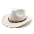 Detail of western cowboy hat with brown braided leather band and skull metal buckle - M (56-59cm) / Off White